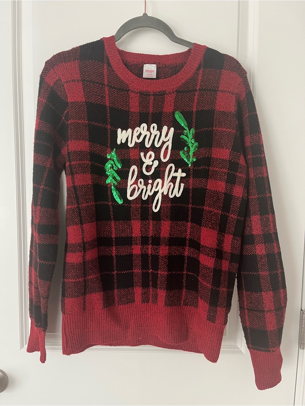 Merry & Bright Red and Black Long Sleeve Christmas Sweater Size Small
